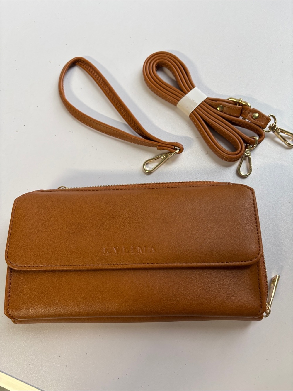 Tan Leatherette Convertible Wallet Crossbody by